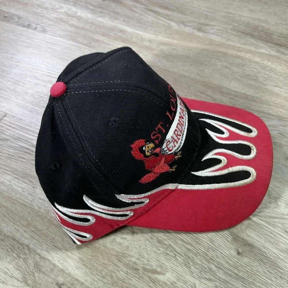 VTG St Louis Cardinals Strapback Hat MLB Baseball Nissin Flames Fire Black Cap